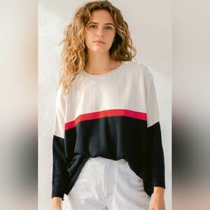 Mersea Catalina Cropped Color Block Oversized Boxy Preppy Marine Sweater OS